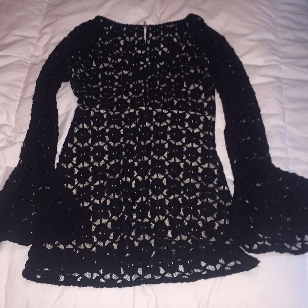 Beautiful Free People lace bell sleeve mini dress